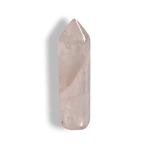 Rose quartz crystal point, natural polished pink stone