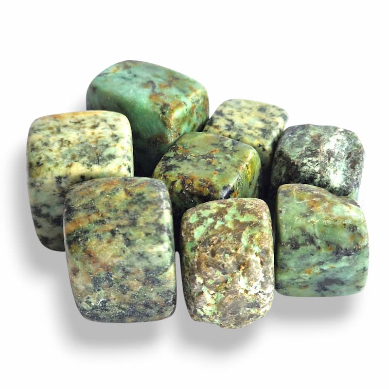 African turquoise polished cube tumblestone, mottled green, view 2