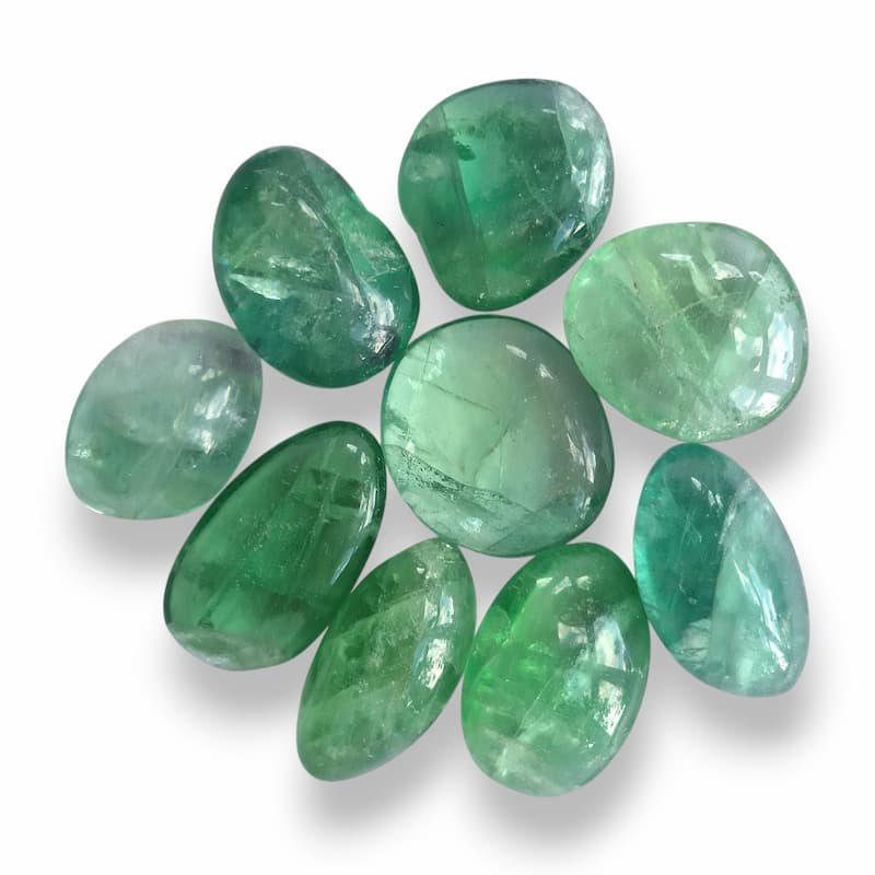 Green fluorite polished tumblestone, glossy green, view 2