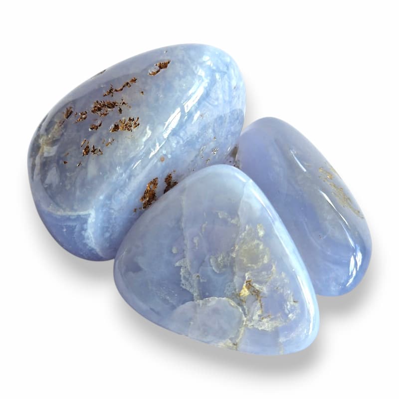 Blue chalcedony polished tumblestone, lavender blue, view 2