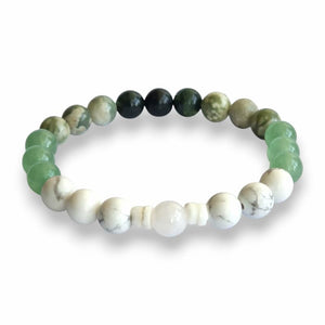Green gemstone bracelet with White Jade, Green Aventurine, Peace Jade and Moss Agate 8mm beads