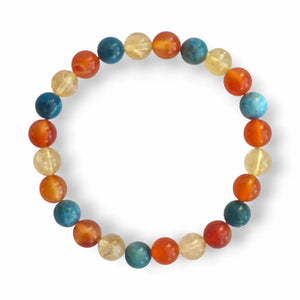 Carnelian and blue apatite gemstone bracelet, warm and blue, view 2