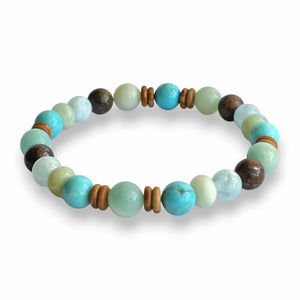 Handmade beachy surfer stone bracelet with Wooden Jasper slice spacers, 8mm