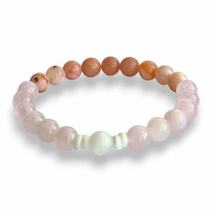 Rose quartz bracelet with White Moonstone, Flower Agate and Sunstone 8mm beads