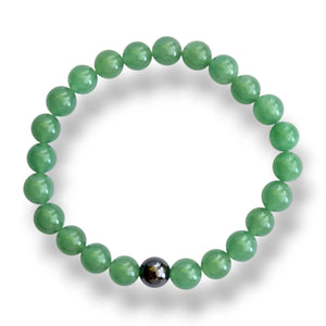 Green aventurine and hematite beaded bracelet on a stretch cord, 7.5 inch, view 2