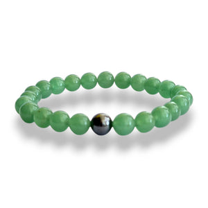Green Aventurine beaded bracelet with soft green 8mm beads and one silver magnetic hematite accent bead