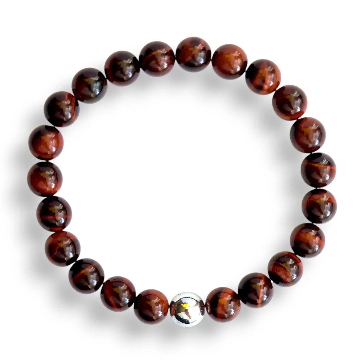 Red tiger's eye and hematite beaded bracelet on a stretch cord, 7.5 inch, view 2
