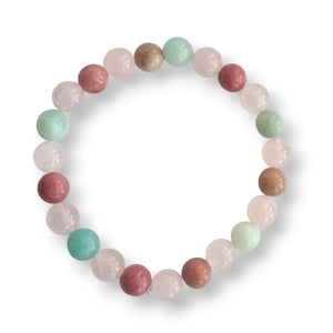 Rose quartz and amazonite gemstone bracelet, pink and green, view 2