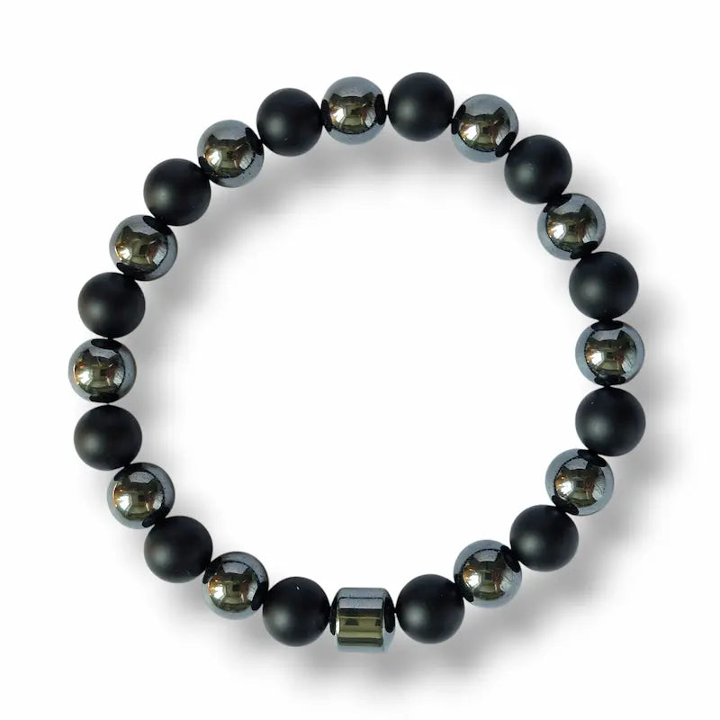 Men's hematite and matte onyx bracelet, view 2