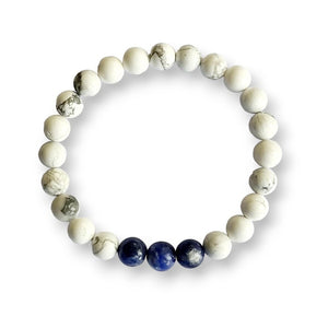 Howlite and sodalite bracelet set, white and blue, view 2