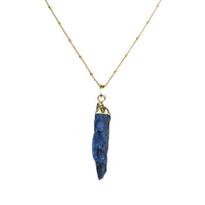 Raw blue kyanite pendant necklace on a gold-plated chain