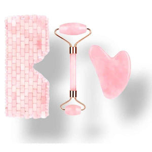 Rose quartz skincare set, roller and eye mask, view 3