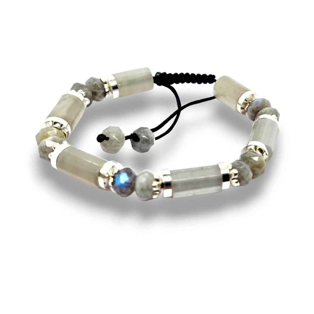 Labradorite beaded bracelet, blue-gold flash, view 2