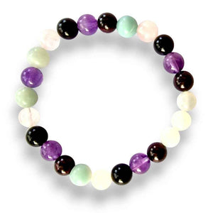 Moonstone and rose quartz gemstone bracelet, soft tonal mix, view 2