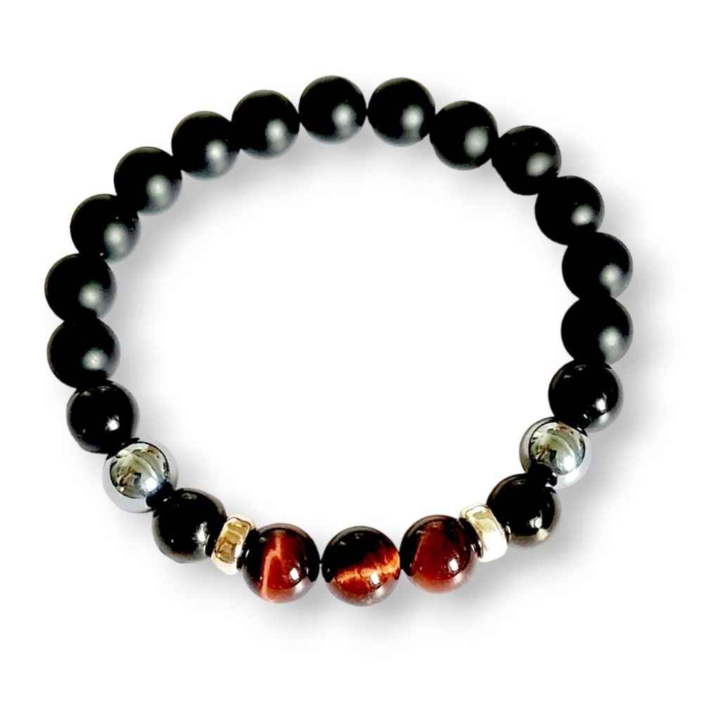 Black gemstone bracelet, onyx and tourmaline, view 2