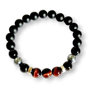 Black gemstone bracelet, onyx and tourmaline, view 2