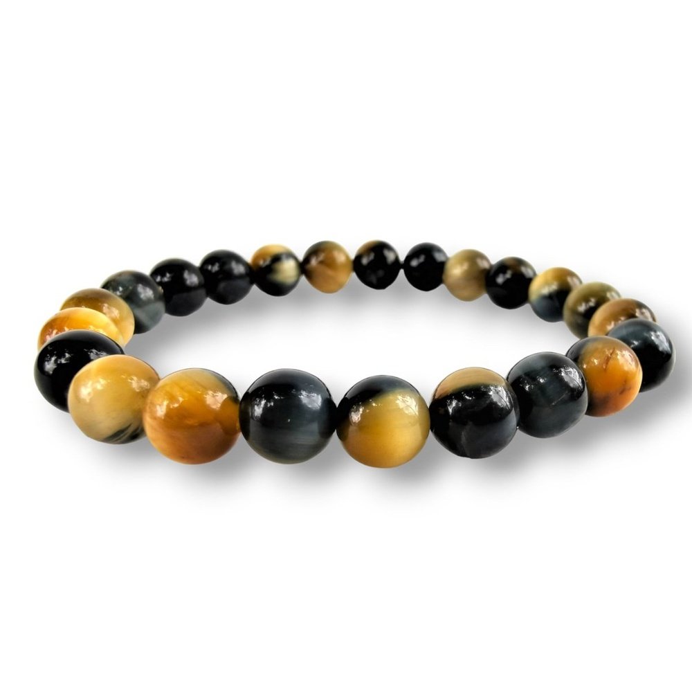 Blue Gold Tiger's Eye beaded bracelet, midnight and gold, view 2