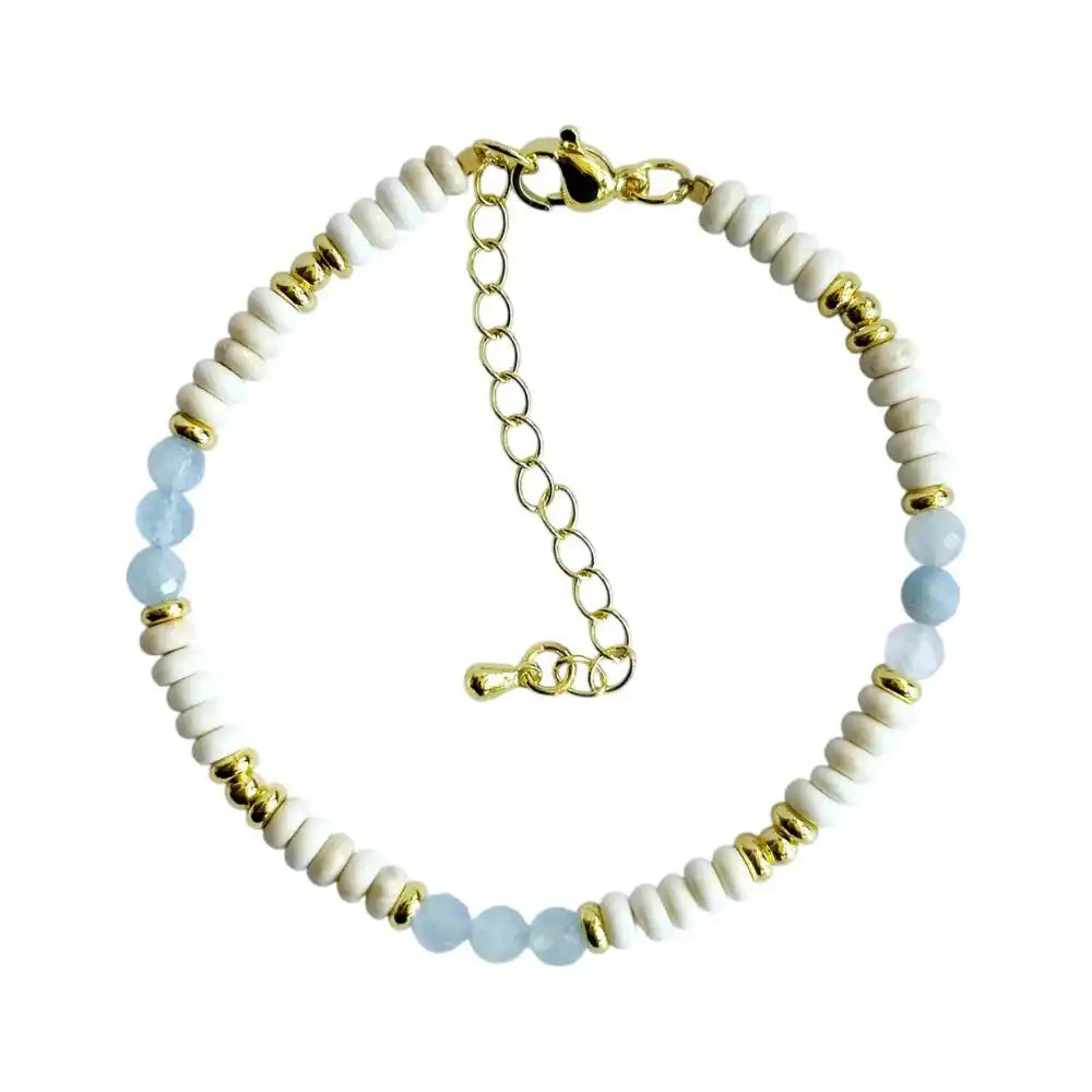 Aquamarine and howlite beaded bracelet, adjustable, view 2