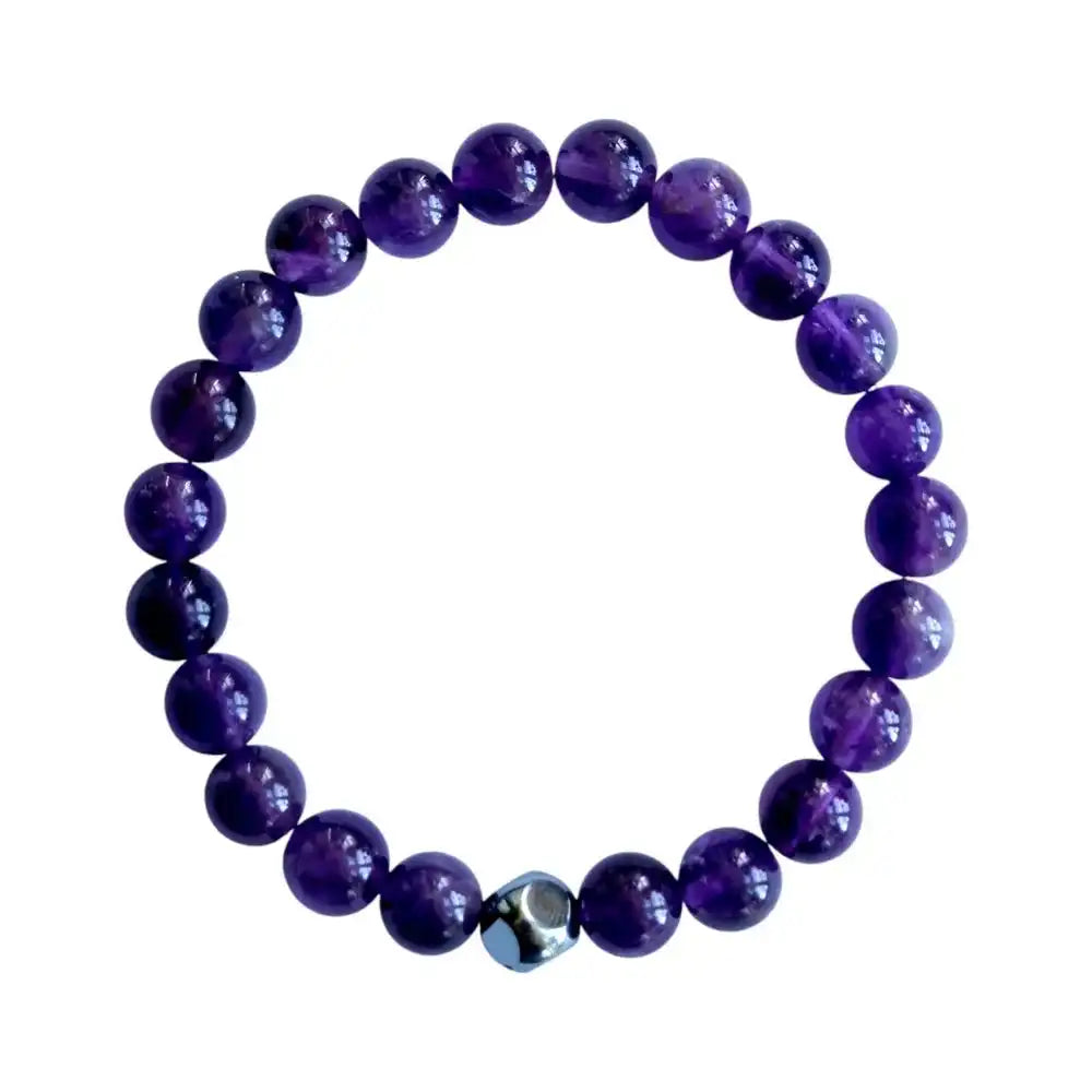 Amethyst and hematite beaded bracelet, view 2