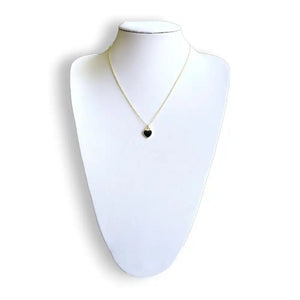 Black onyx heart pendant necklace on a gold-plated chain, 18 inch