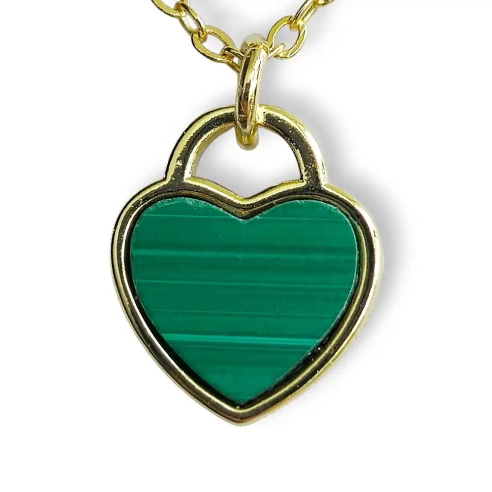 Malachite heart pendant necklace, gold-plated chain, view 2