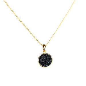 Black druzy agate pendant necklace on a gold-plated chain, 16 inch