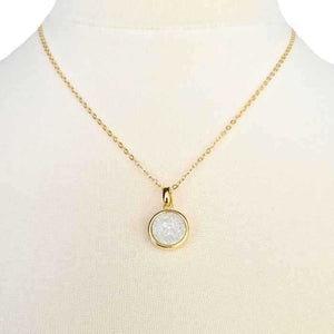 White druzy agate pendant necklace, gold-plated chain, view 2