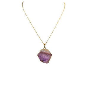 Raw amethyst slice pendant necklace on a 14k gold-plated chain, 18 inch