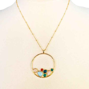 Rainbow 7-stone pendant necklace, gold-plated brass, view 2