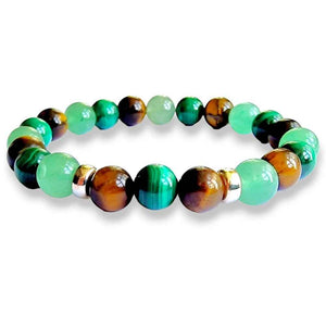 Malachite and Green Aventurine gemstone bracelet in green and gold tones