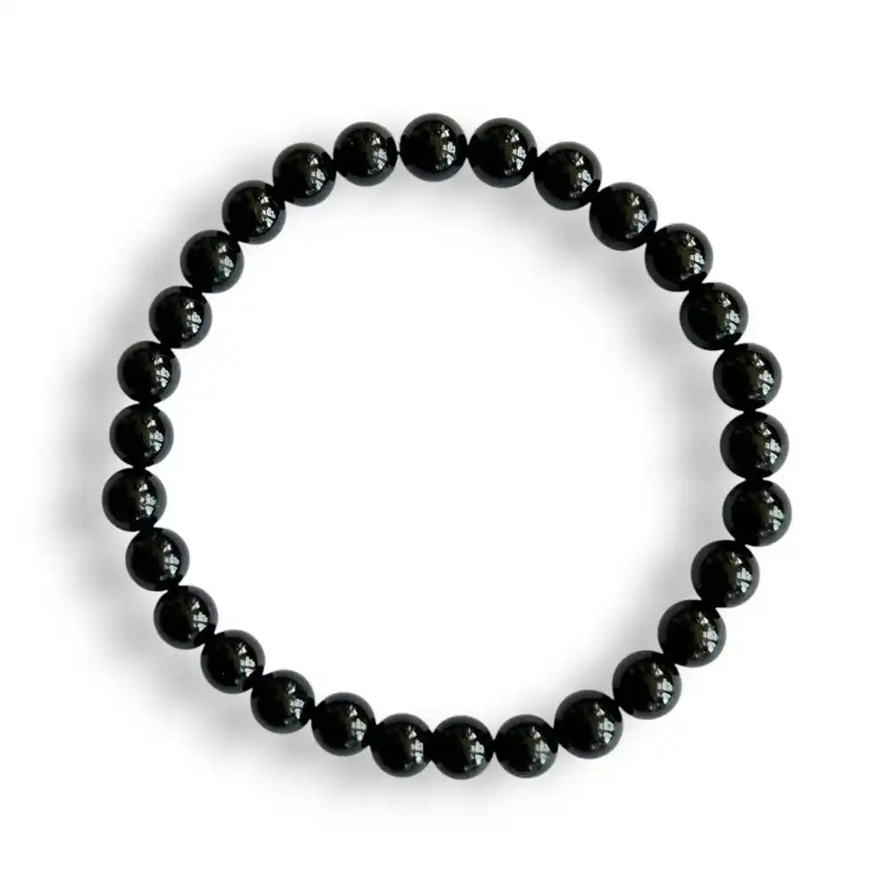 Black tourmaline beaded bracelet, glossy black, view 2