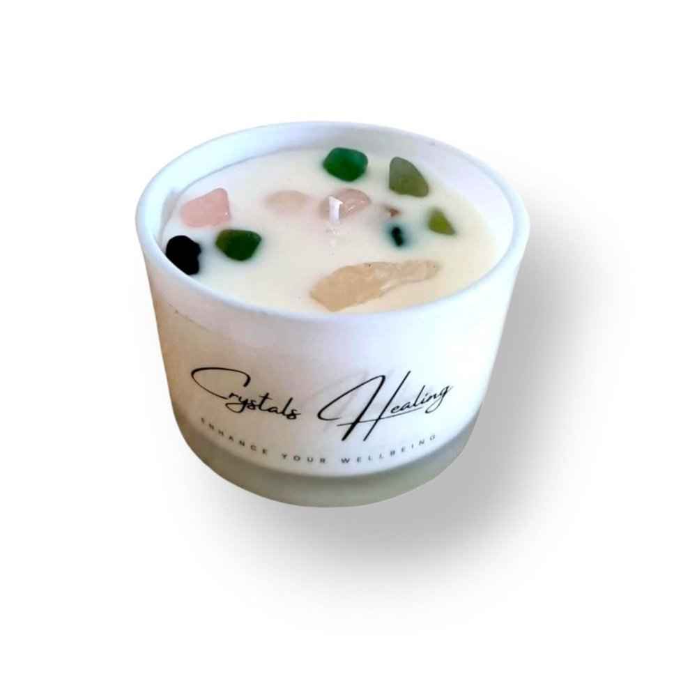 Cedarwood and citrus soy wax candle with crystal, hand-poured, view 2