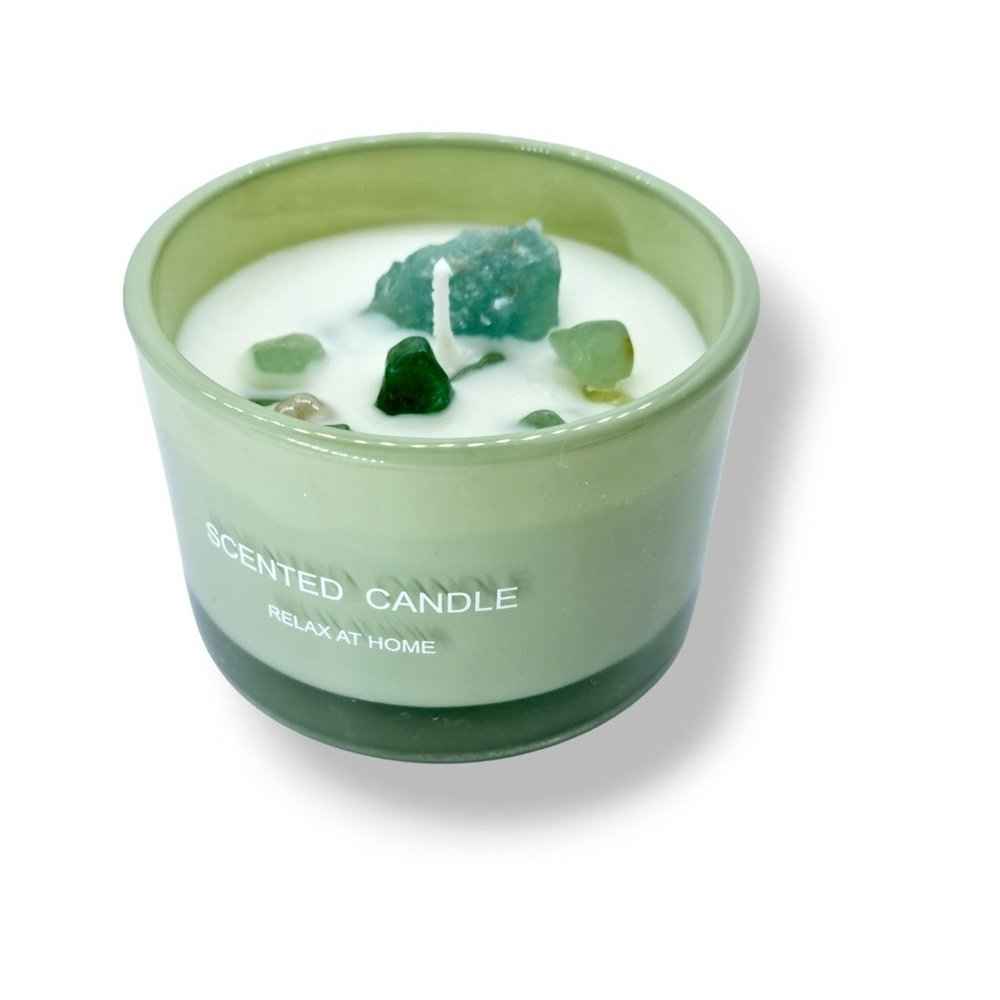 Citrus, mango and peach soy wax candle with crystal, hand-poured, view 2
