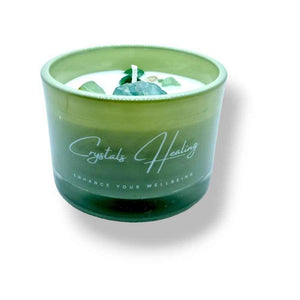 Citrus, mango and peach soy wax candle with a natural crystal, hand-poured
