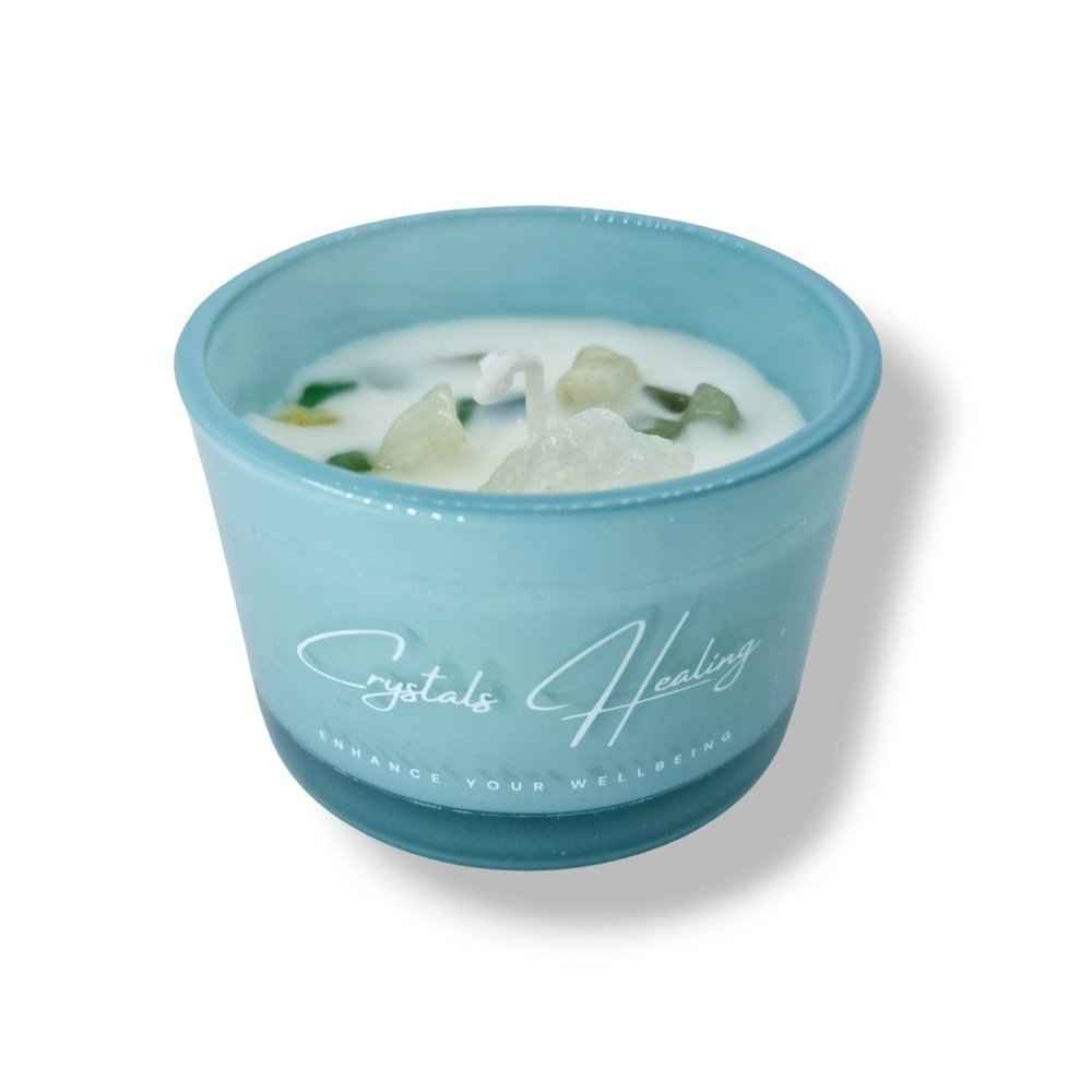 Lavender and rose soy wax candle with crystal, hand-poured, view 2