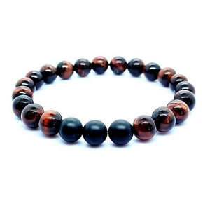 Red tiger's eye and onyx beaded bracelet, red and black, view 2