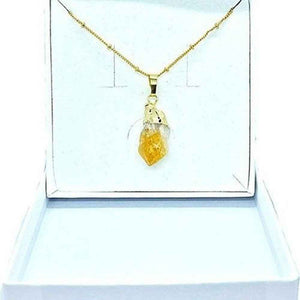 Raw citrine pendant necklace, gold-plated chain, view 2