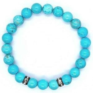 Turquoise howlite beaded bracelet with dark veining on a stretch cord, view 2