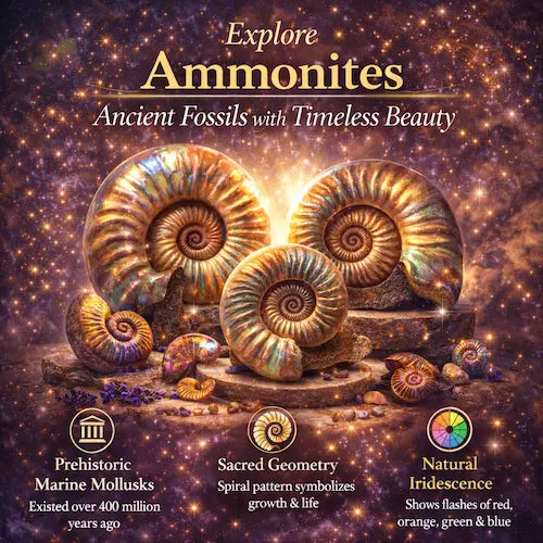 Fossil ammonite showing its coiled, chambered shell