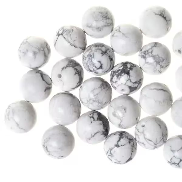 Natural Howlite crystals and jewellery, chalky white with grey veining