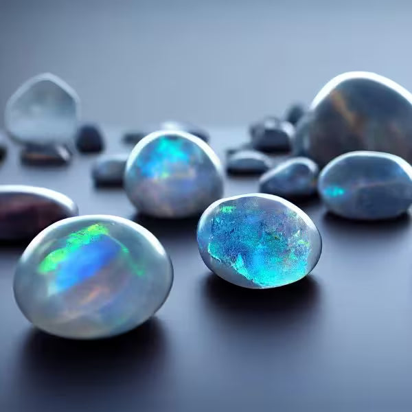 Natural Moonstone crystals and jewellery, translucent with a floating sheen