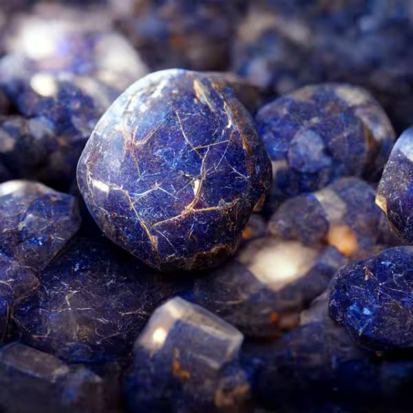 Natural Sodalite crystals and jewellery, royal blue with white marbling