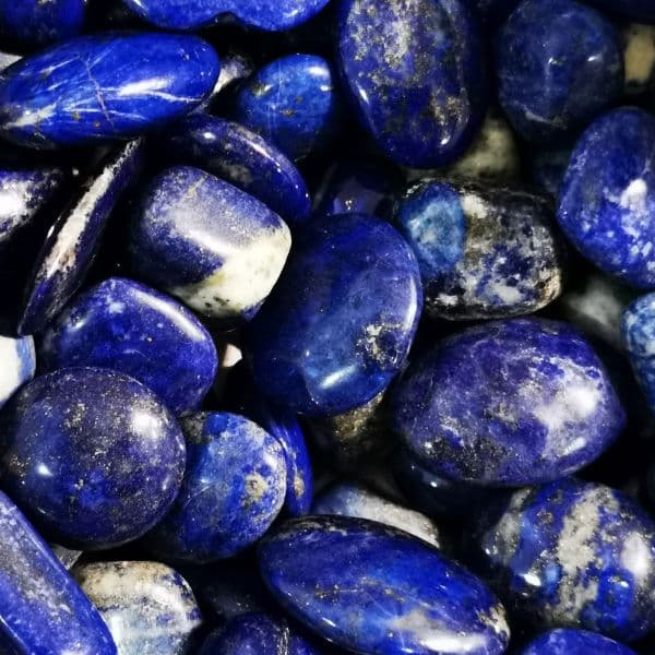 Natural Lapis Lazuli crystals and jewellery, deep blue flecked with golden pyrite