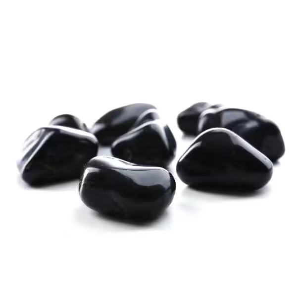Natural Black Onyx crystals and jewellery, solid deep black