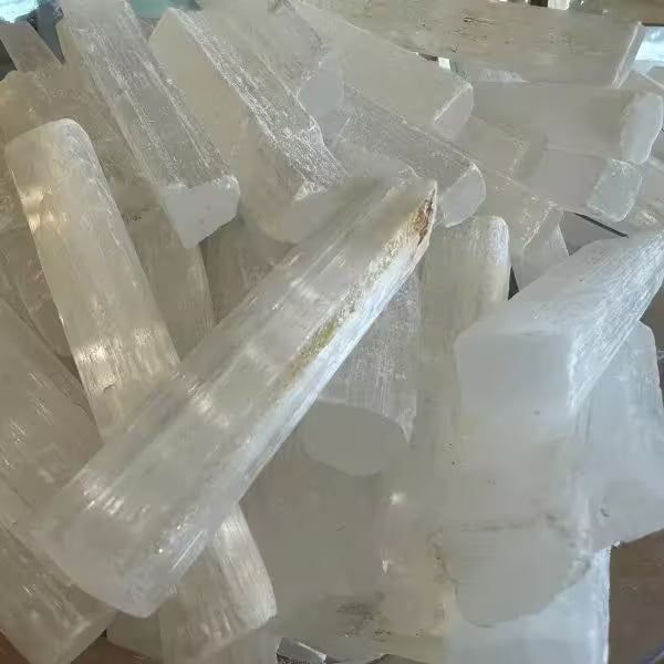 Natural Selenite crystals and jewellery, translucent pearly white
