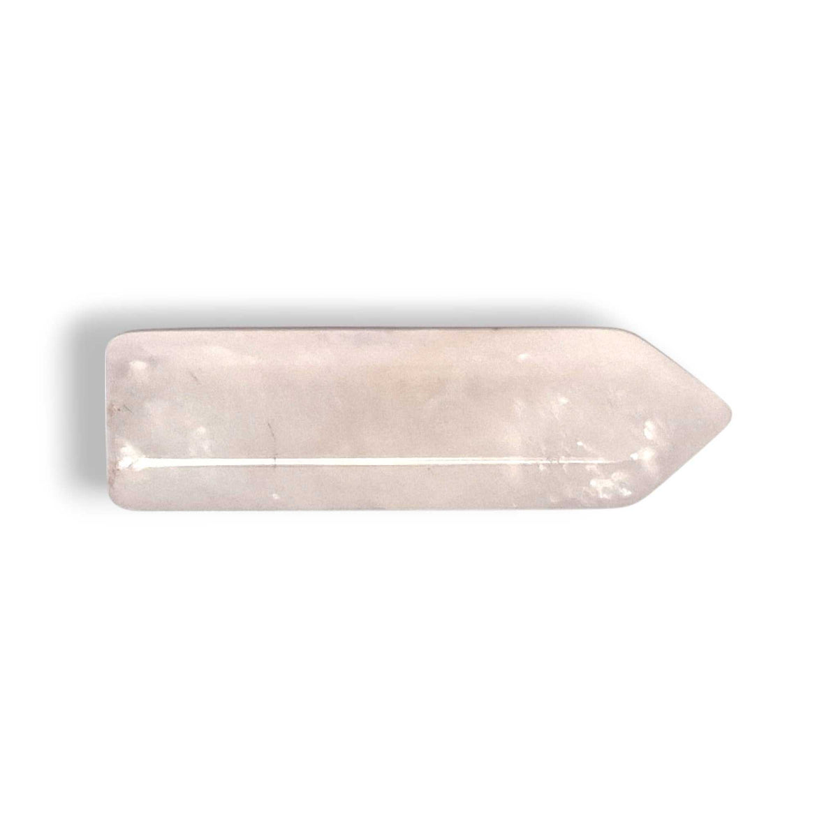 Rose quartz crystal point, natural polished stone, view 3
