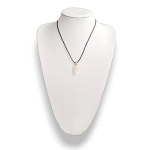 Rose quartz angel pendant necklace on a wax cord