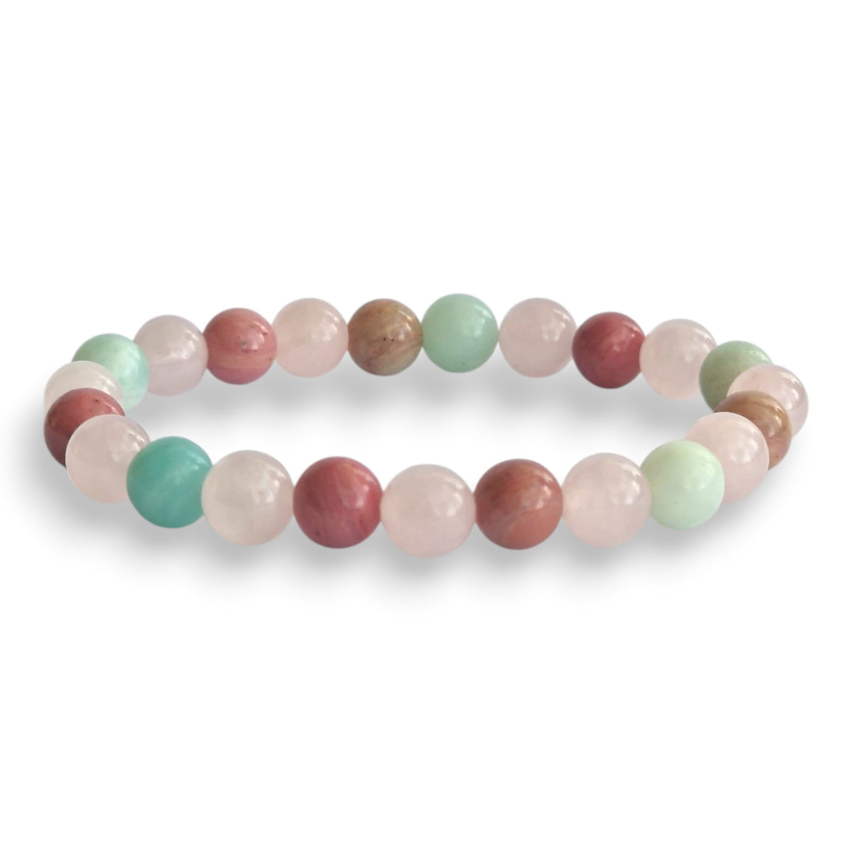 Rose quartz and amazonite gemstone bracelet in pink and green, 8mm