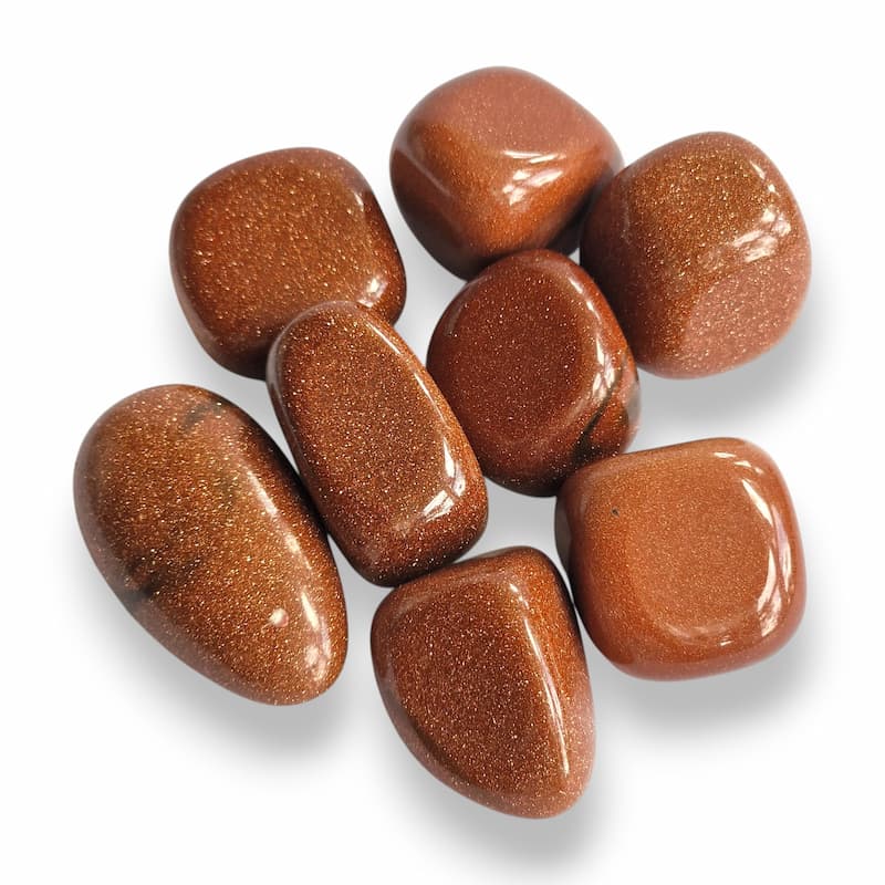 Brown goldstone polished tumblestone, glittering man-made glass with copper flecks