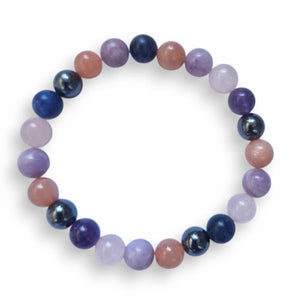 Sunstone and sodalite gemstone bracelet, warm and cool mix, view 2